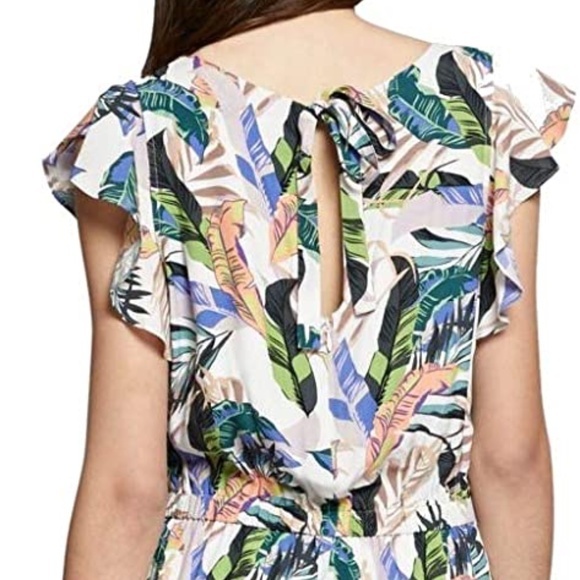 Sanctuary White Tropical Floral Ruffle Short Sleeve‎ Jumpsuit Wide Leg - Medium - Picture 5 of 15